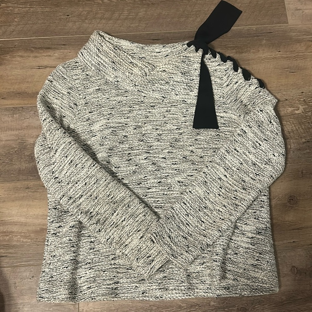 Club Monaco black and white tie shoulder top